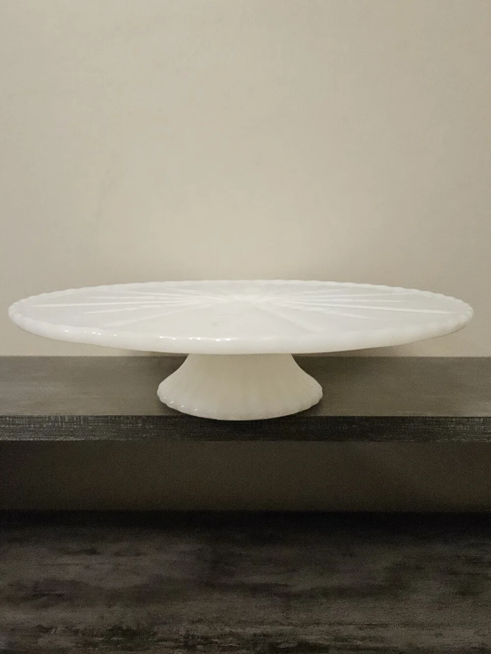 Vintage Anchor Hocking Starburst White Milk Glass Pedestal Cake Stand